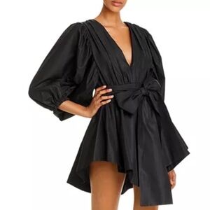 MSGM Black Abito Bishop-Sleeve Ruched Mini Dress